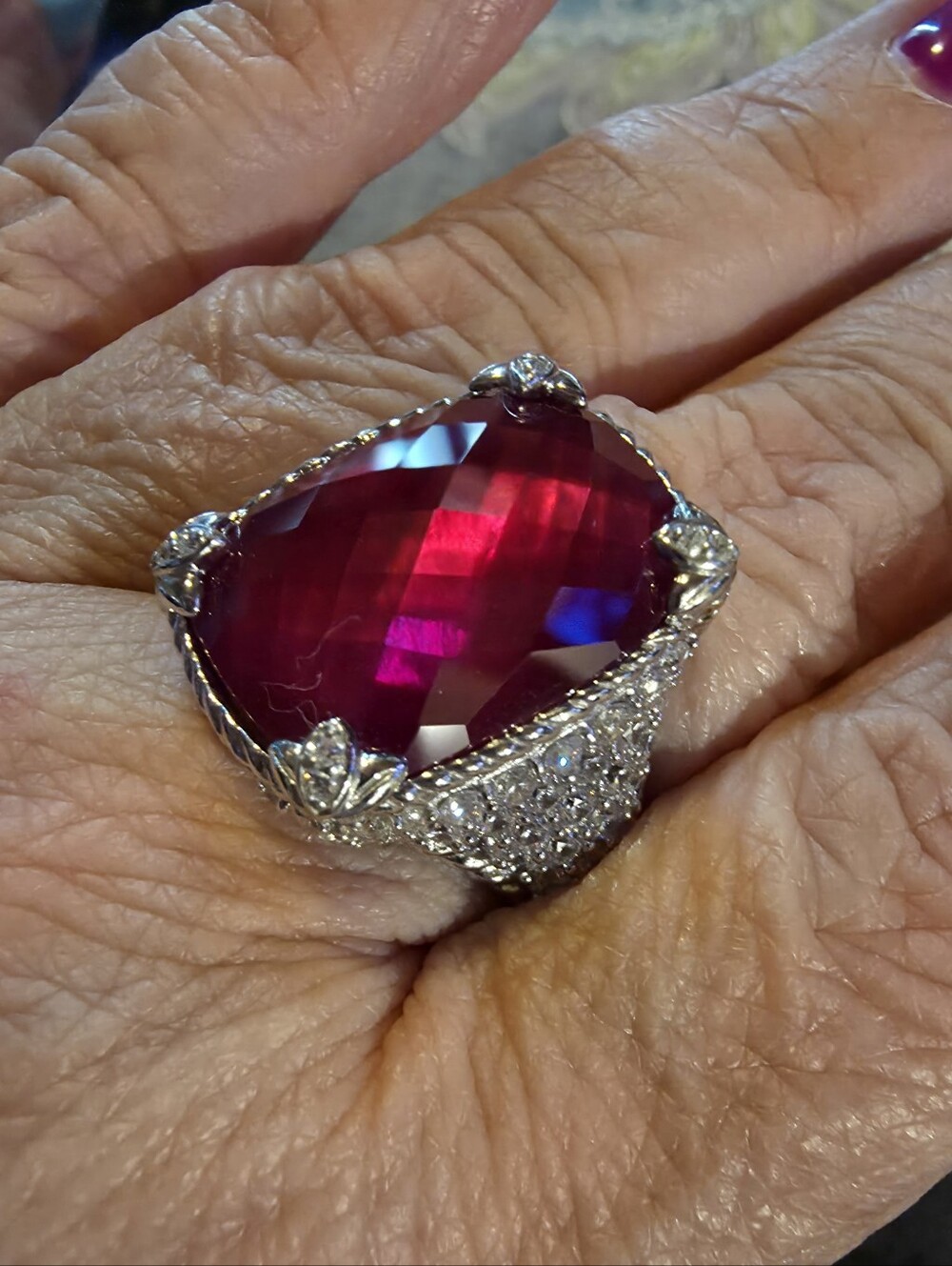 Silver Ring with Large Ruby-Red Gemstone